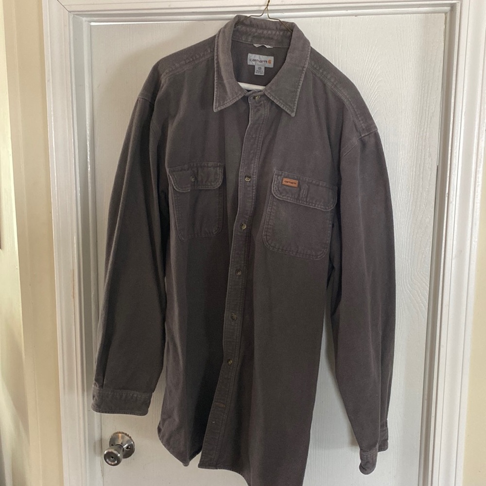 Carhartt 2xlt gray button down shirt long sleeve